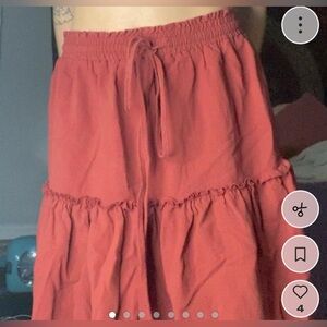 maroon cottage core tie ruffle midi skirt